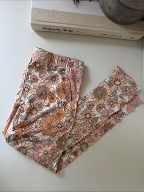 Kids Floral Stretch Leggings - Pink, Cream & Tan